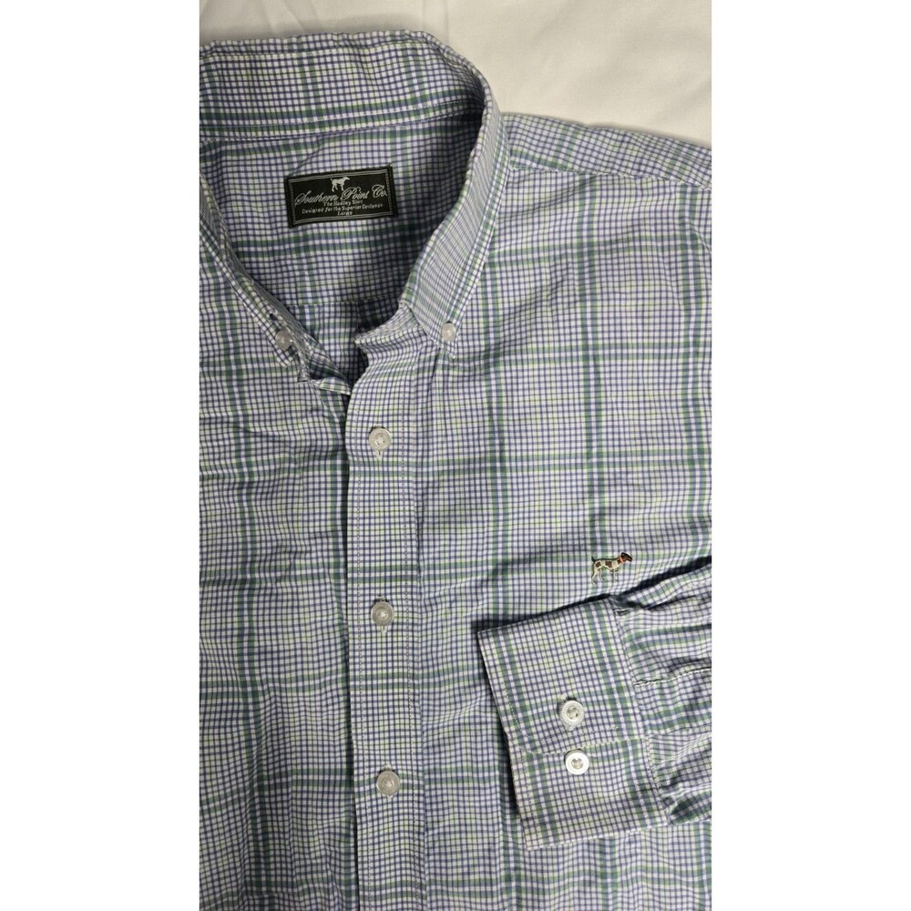 Men's Southern Point Co Long Sleeve Button Down Shirt Blue/White Check Large